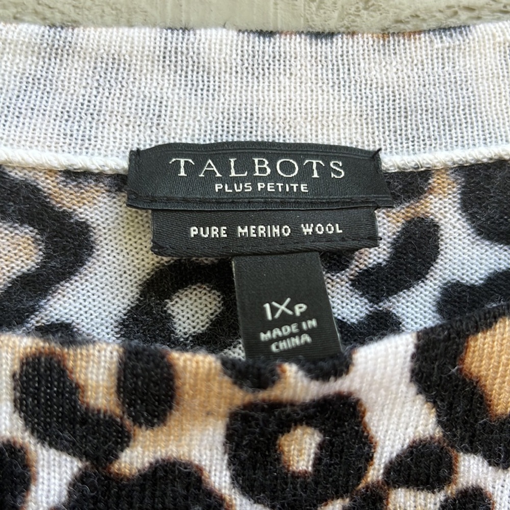 1x Talbots like new plus petite leopard pure merino wool knit sweater Wild hope - Picture 2 of 10